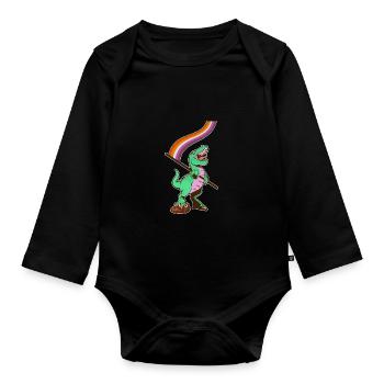 LGBTQ-Flagge - Dinosaurier-Lesbe - Baby Bio-Langarm-Body - Schwarz - Vorne