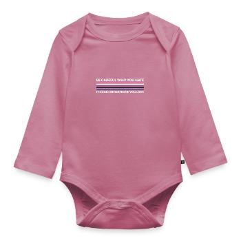 Beware who hates - LGBTQ Gender Fluid - Organic Longsleeve Baby Bodysuit - mauve - Front