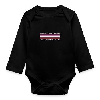 Attention qui déteste - Rouge à lèvres LGBTQ - Body Bébé bio manches longues - noir - Devant