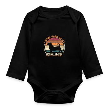 Arbeit Hart Arbeiten - Retro Basset Hound - Baby Bio-Langarm-Body - Schwarz - Vorne