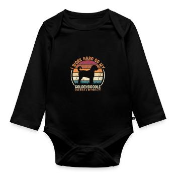 Work Hard Work - Retro Goldendoodle - Organic Longsleeve Baby Bodysuit - black - Front