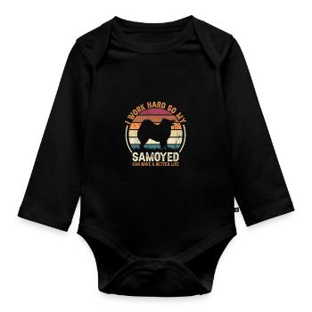 Hart Arbeiten - Retro Samoyed - Baby Bio-Langarm-Body - Schwarz - Vorne