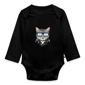 Lunettes de soleil pour chat avec drapeau argentin - Body Bébé bio manches longues - noir - Devant