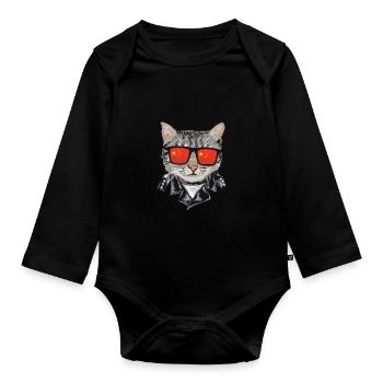 Cat China Flag Lunettes de soleil - Body Bébé bio manches longues - noir - Devant