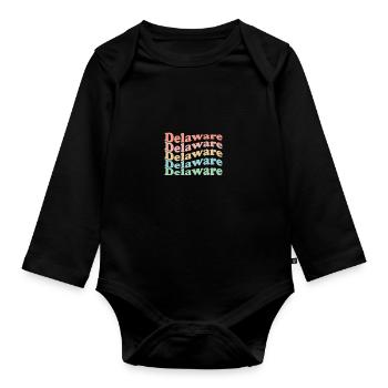 Vintage 70er Hippie USA Staat - Retro Delaware - Baby Bio-Langarm-Body - Schwarz - Vorne