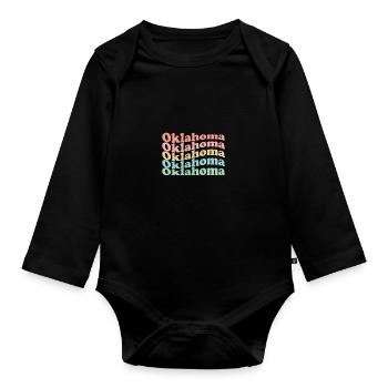 Vintage 70er Hippie USA Staat - Retro Oklahoma - Baby Bio-Langarm-Body - Schwarz - Vorne