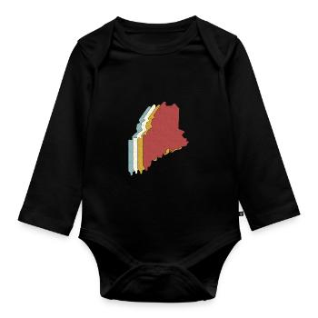 USA State - Vintage Map Maine - Baby Bio-Langarm-Body - Schwarz - Vorne