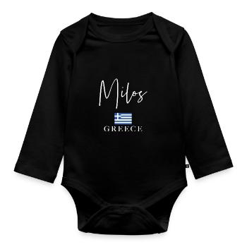Vacances avec drapeau grec - Île de Milos - Body Bébé bio manches longues - noir - Devant