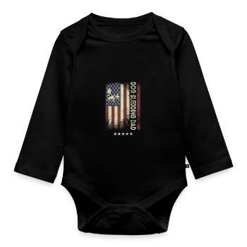 USA-amerikanische Flagge - Hundeschlitten-Vati - Baby Bio-Langarm-Body - Schwarz - Vorne