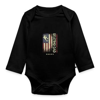 USA-amerikanische Flagge - Eislauf-Vati - Baby Bio-Langarm-Body - Schwarz - Vorne