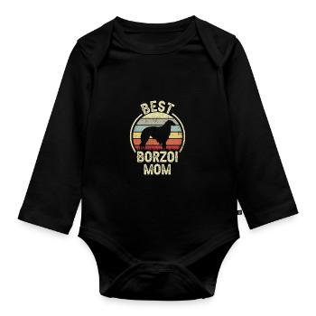Dog Mama - Borzoi - Organic Longsleeve Baby Bodysuit - black - Front