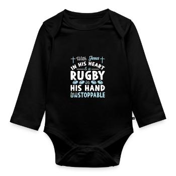 Jésus dans le cœur - Joueur de rugby - Body Bébé bio manches longues - noir - Devant