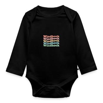 Vintage 70s hippie Namibia town - retro Windhoek - Organic Longsleeve Baby Bodysuit - black - Front