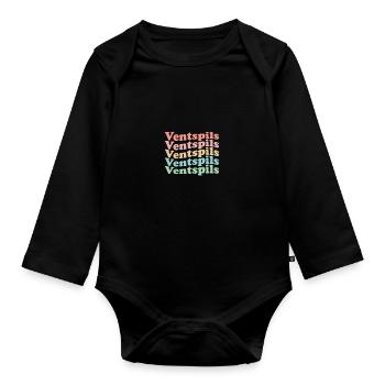 Vintage 70er Hippie Latvia Stadt - Retro Ventspils - Baby Bio-Langarm-Body - Schwarz - Vorne