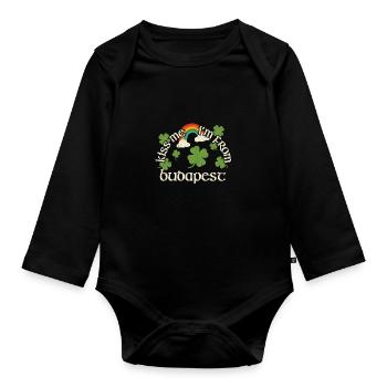 Küss mich - St. Patricks Day Budapest - Baby Bio-Langarm-Body - Schwarz - Vorne