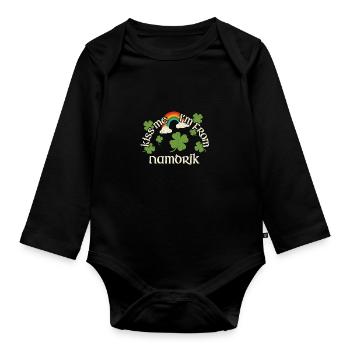 Kiss Me - St. Patrick's Day Namdrik - Organic Longsleeve Baby Bodysuit - black - Front
