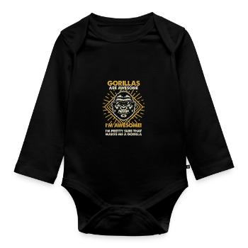 Gorillas Are Great - Mama Dad - Organic Longsleeve Baby Bodysuit - black - Front