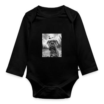 Dog - Alien Selfie Bullmastiff UFO - Organic Longsleeve Baby Bodysuit - black - Front