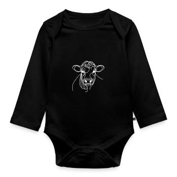 Linie Art Dad Mama Kuh - Charolais - Baby Bio-Langarm-Body - Schwarz - Vorne