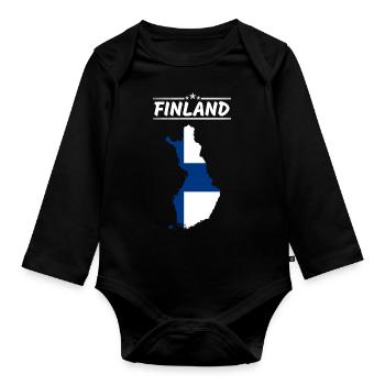 Finlande drapeau pays contour bannière pays suomi - Body Bébé bio manches longues - noir - Devant