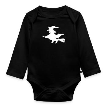 Sorcière sur balai - Body Bébé bio manches longues - noir - Devant