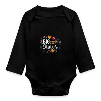 Große Schwester 2023 Big Sis 23 - Baby Bio-Langarm-Body - Schwarz - Vorne
