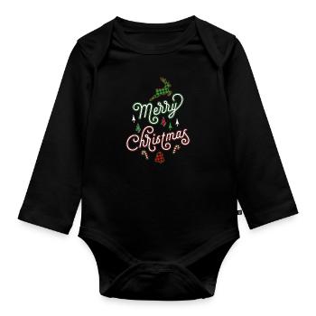 Merry Christmas Frohe Weihnachten Ugly Christmas - Baby Bio-Langarm-Body - Schwarz - Vorne