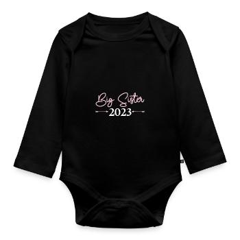 Große Schwester 2023 Big Sis 23 - Baby Bio-Langarm-Body - Schwarz - Vorne