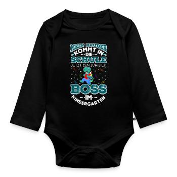 Drachen Mein Bruder kommt in die Schule Boss Kinde - Baby Bio-Langarm-Body - Schwarz - Vorne