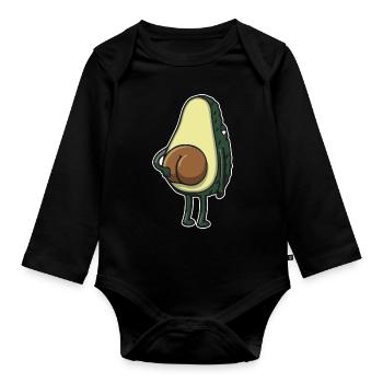Avocado Po lustige Illustration - Baby Bio-Langarm-Body - Schwarz - Vorne