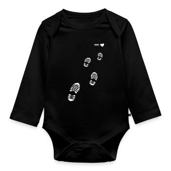 Cadeau de bottes de randonnée randonnée empreinte amour - Body Bébé bio manches longues - noir - Devant