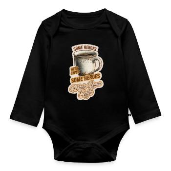 Some heroes wear capes - others cook - Organic Longsleeve Baby Bodysuit - black - Front