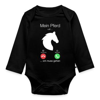 Geschenk Anruf Pferd ruft - Baby Bio-Langarm-Body - Schwarz - Vorne