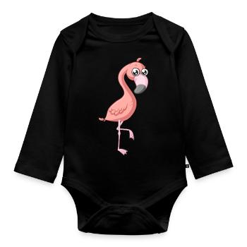 Süßer Comic Flamingo - Baby Bio-Langarm-Body - Schwarz - Vorne