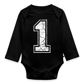 1 one eins white weiss (de) - Baby Bio-Langarm-Body - Schwarz - Vorne