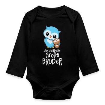 Der weltbeste große Bruder - Großer Bruder Eulen - Baby Bio-Langarm-Body - Schwarz - Vorne