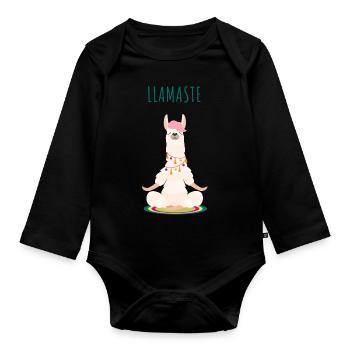 LLAMASTE Yoga Lama - Baby Bio-Langarm-Body - Schwarz - Vorne