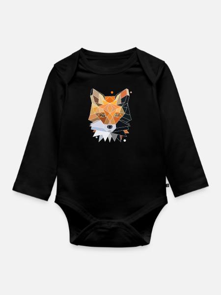 Fuchs Polygon Design - Baby Bio-Langarm-Body - Schwarz