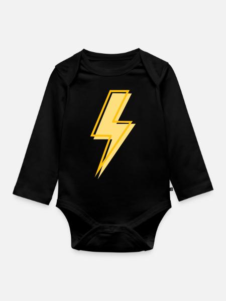 Gelber Blitz - Baby Bio-Langarm-Body - Schwarz