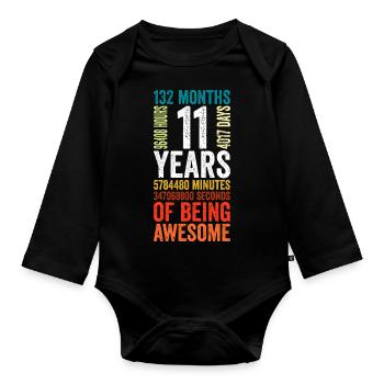 11th anniversary gift, 11th wedding anniversary - Organic Longsleeve Baby Bodysuit - black - Front