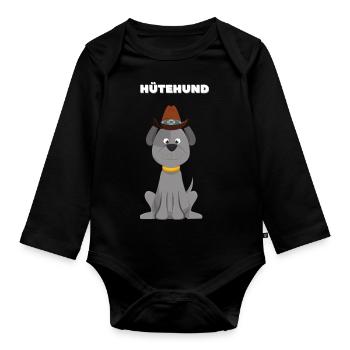 Hund mit Hut Hütehund - Baby Bio-Langarm-Body - Schwarz - Vorne