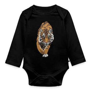 Motif tigre prédateur motif animal - Body Bébé bio manches longues - noir - Devant