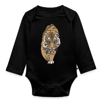 Tiger Tigermotiv Prédateur Animal Motif Imprimé - Body Bébé bio manches longues - noir - Devant
