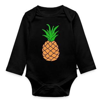 Pineapple Drawing - Organic Longsleeve Baby Bodysuit - black - Front