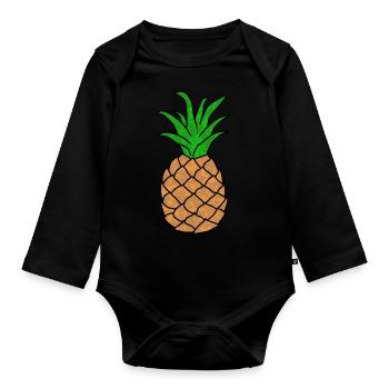 Pineapple Drawing - Organic Longsleeve Baby Bodysuit - black - Front