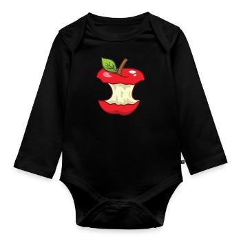 Roter Apfel - Rundherum abgebissen, Bissspur - Baby Bio-Langarm-Body - Schwarz - Vorne