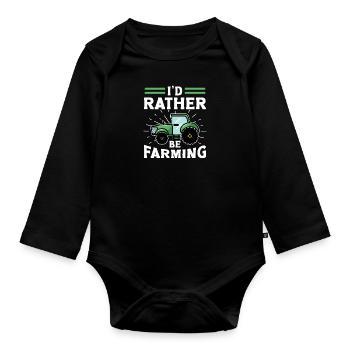 Farmer Outfit Kids Farm Tractor - Organic Longsleeve Baby Bodysuit - black - Front