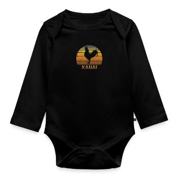 Retro Kauai Hawaii Urlaub Souvenir Hahn - Baby Bio-Langarm-Body - Schwarz - Vorne