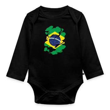 Brasilien Flagge Brasilianische Fahne Südamerika - Baby Bio-Langarm-Body - Schwarz - Vorne