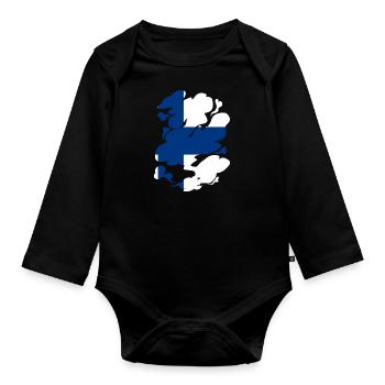 Drapeau finlandais Suomi Drapeau finlandais Look utilisé - Body Bébé bio manches longues - noir - Devant